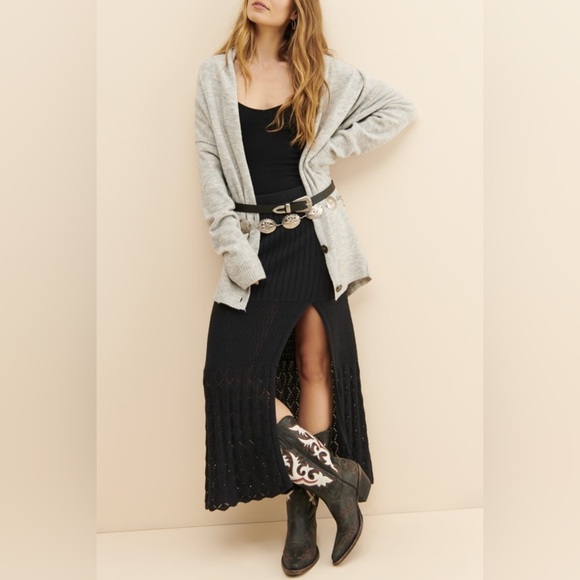 Free People Women’s Bari Column Crochet Maxi Skirt in Black Size S - Picture 3 of 15